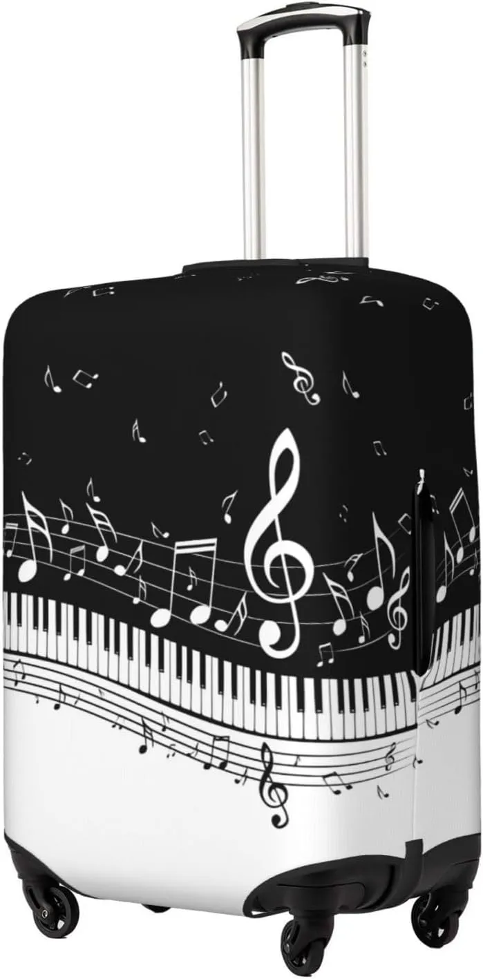 Travel Luggage Cover Suitcase Elastic Washable Piano Keys Musical Notes Suitcase Protector Bag,Spandex Double-Sided Baggage Covers For Kid Adult,Medium