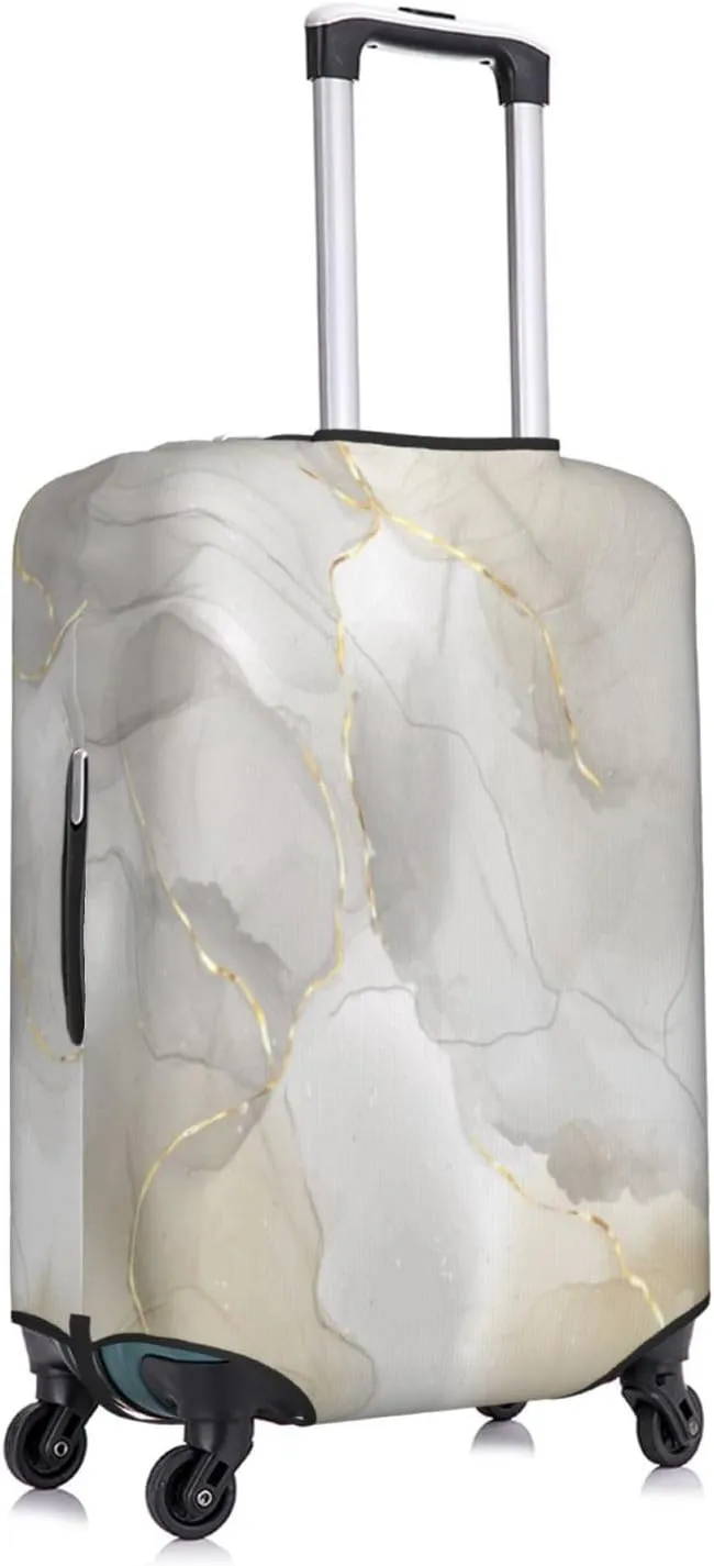 Travel Luggage Cover Suitcase Elastic Washable Stretch Abstract Grey Marble With Gold Lines Suitcase Protector Bag,Anti-Scratch Spandex With Zipper Closure Baggage Covers,Large