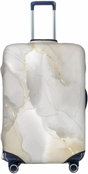 Travel Luggage Cover Suitcase Elastic Washable Stretch Abstract Grey Marble With Gold Lines Suitcase Protector Bag,Anti-Scratch Spandex With Zipper Closure Baggage Covers,Large