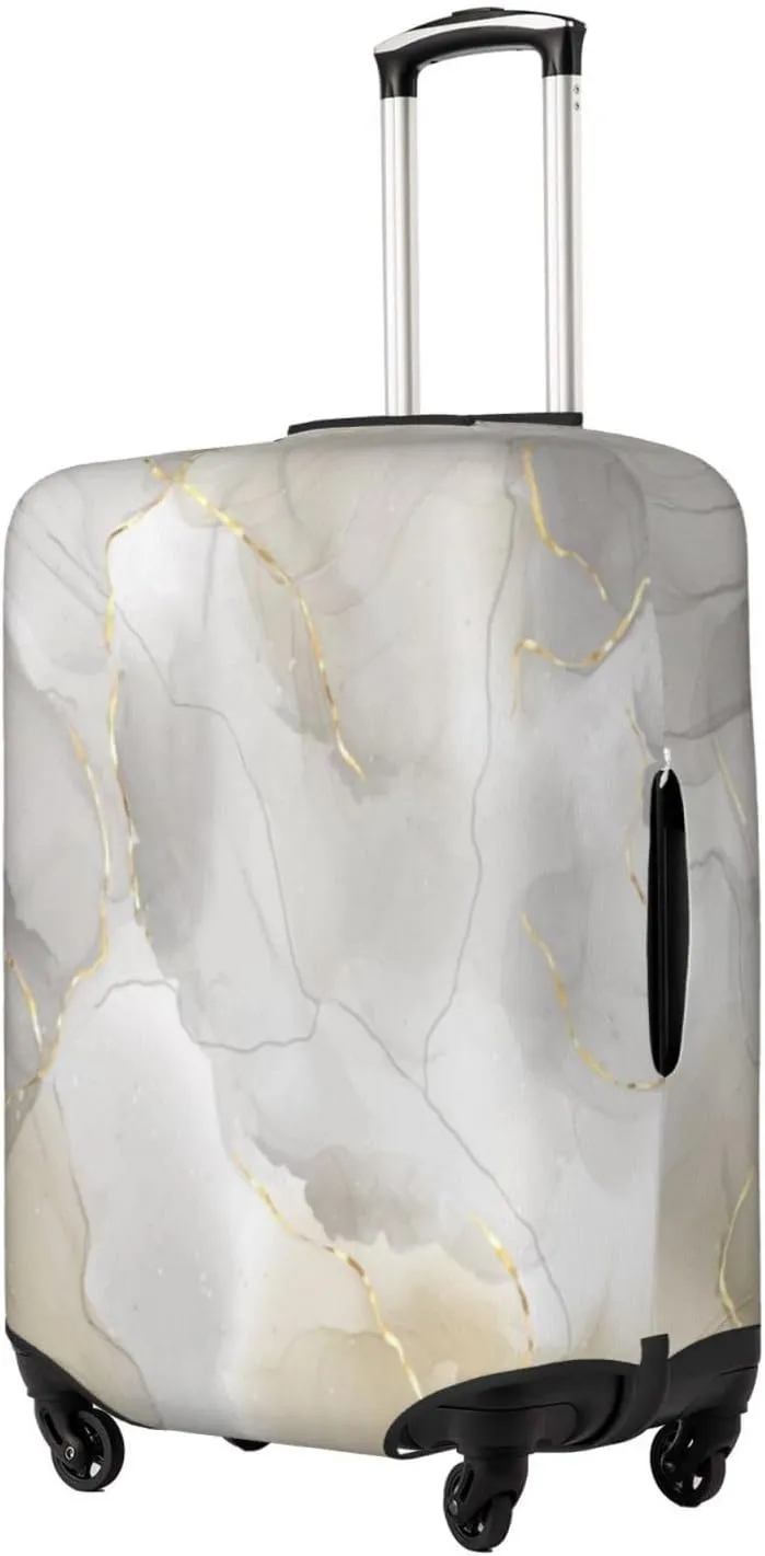Travel Luggage Cover Suitcase Elastic Washable Stretch Abstract Grey Marble With Gold Lines Suitcase Protector Bag,Anti-Scratch Spandex With Zipper Closure Baggage Covers,Large