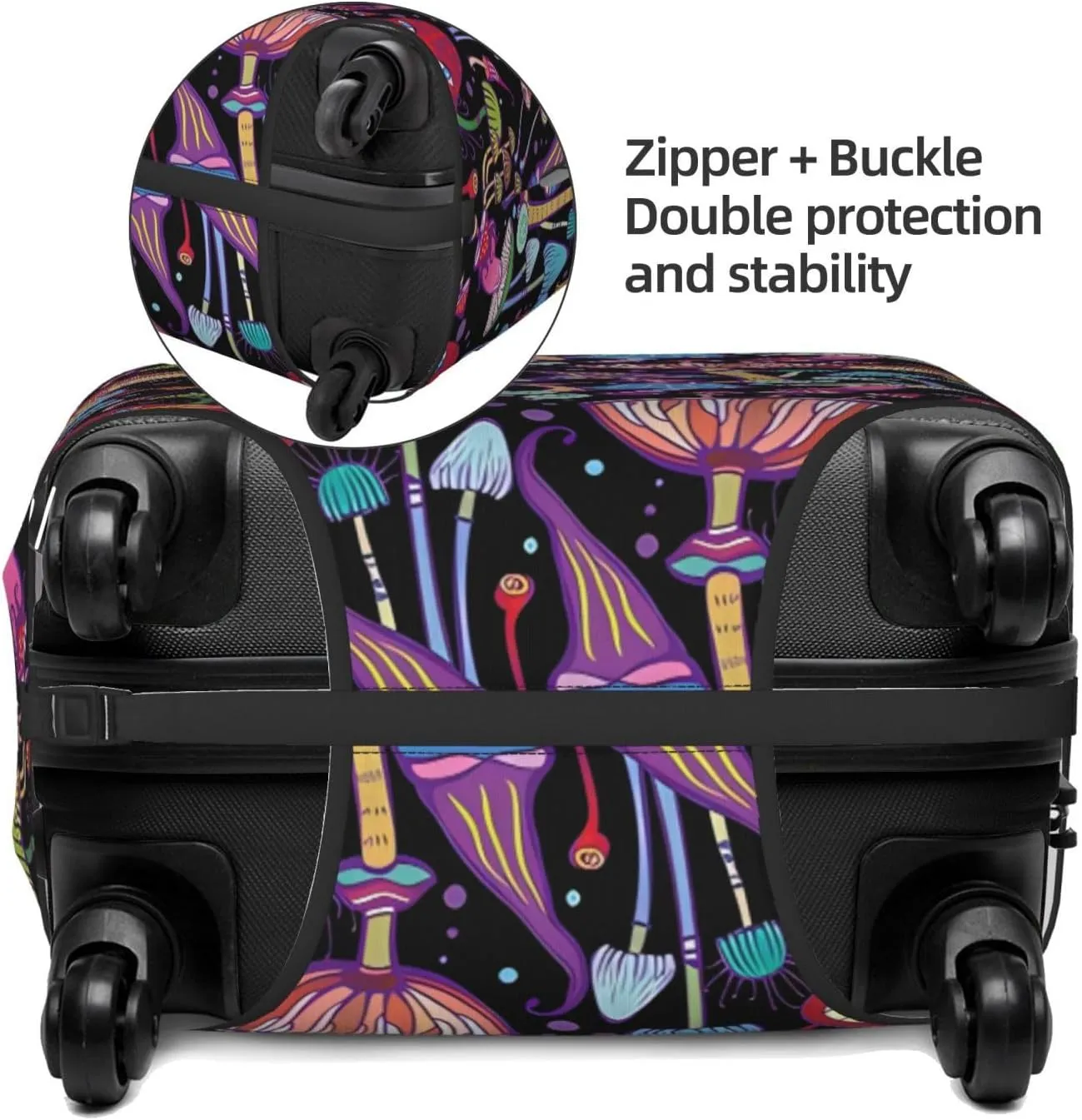 Travel Luggage Cover Suitcase Elastic Washable Stretch Abstract Mushrooms Suitcase Protector Bag,Anti-Scratch Spandex Double-Sided Baggage Covers For Wheeled Suitcase Kid Adult