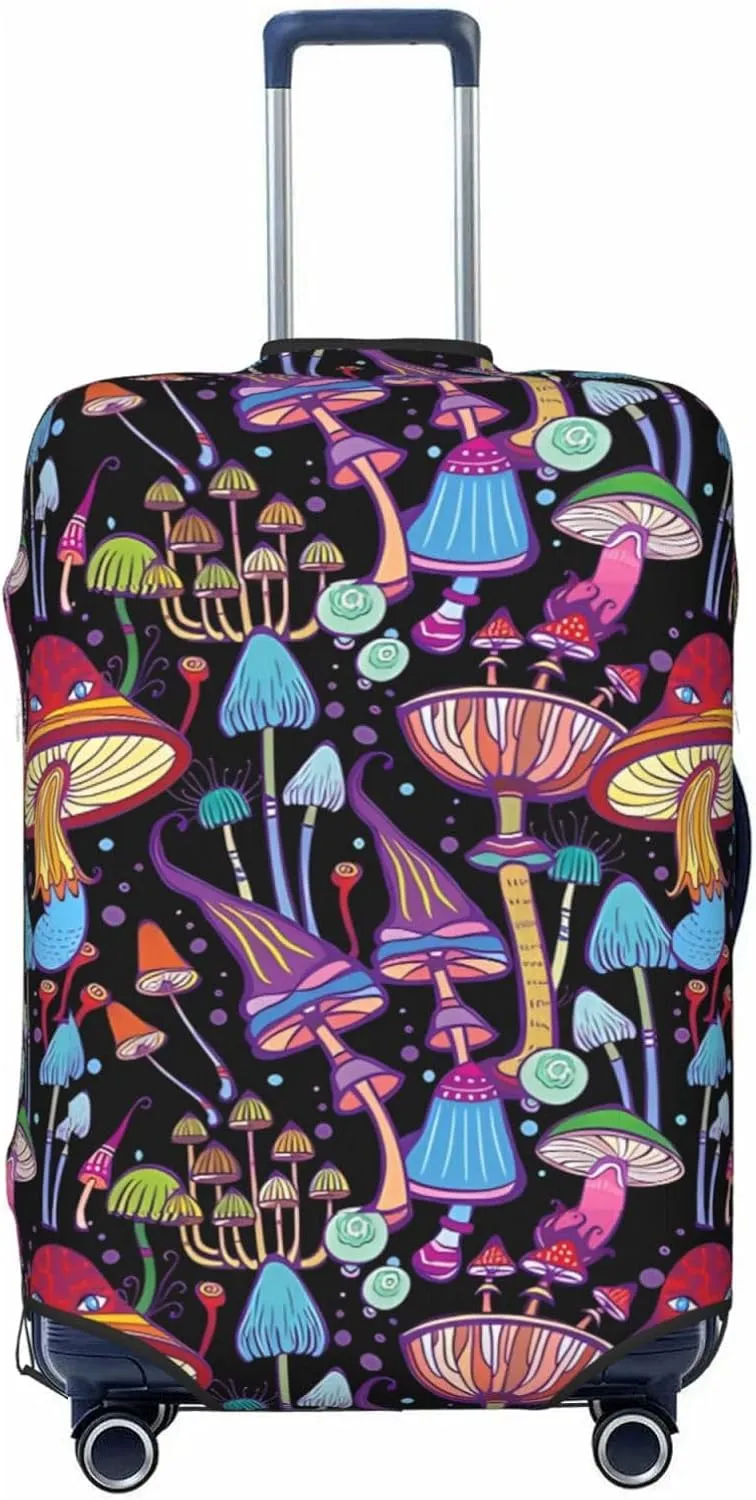Travel Luggage Cover Suitcase Elastic Washable Stretch Abstract Mushrooms Suitcase Protector Bag,Anti-Scratch Spandex Double-Sided Baggage Covers For Wheeled Suitcase Kid Adult