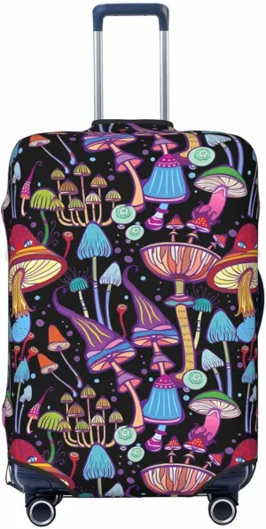 Travel Luggage Cover Suitcase Elastic Washable Stretch Abstract Mushrooms Suitcase Protector Bag,Anti-Scratch Spandex Double-Sided Baggage Covers For Wheeled Suitcase Kid Adult