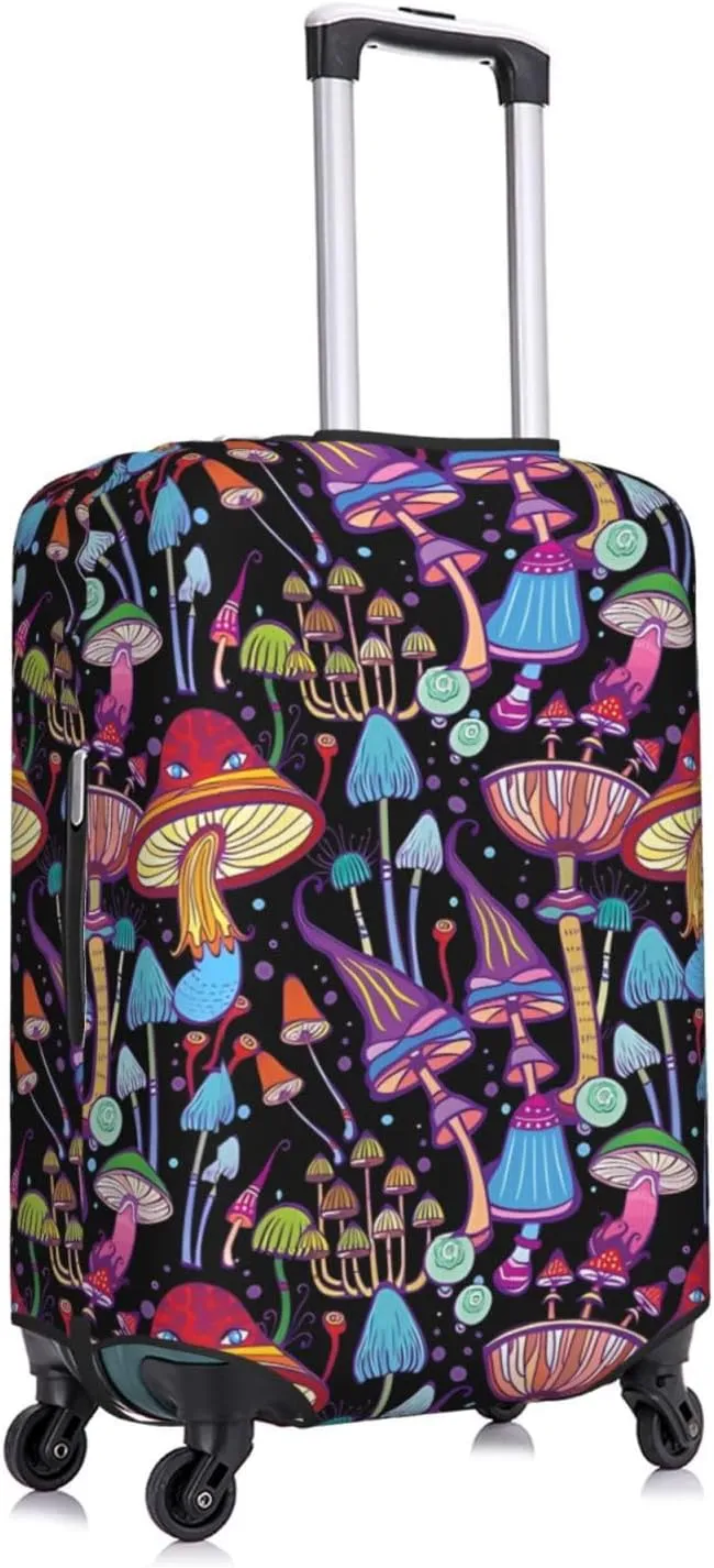Travel Luggage Cover Suitcase Elastic Washable Stretch Abstract Mushrooms Suitcase Protector Bag,Anti-Scratch Spandex Double-Sided Baggage Covers For Wheeled Suitcase Kid Adult
