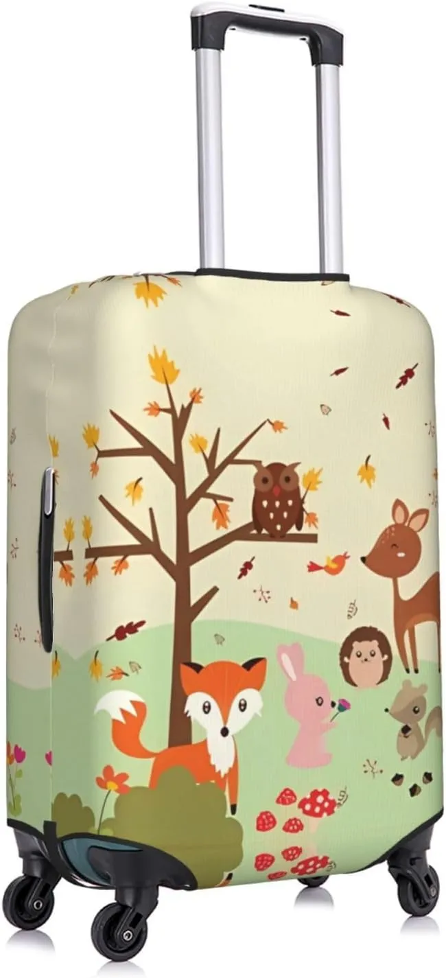 Travel Luggage Cover Suitcase Elastic Washable Stretch Autumn Cute Forest Animals Fox Owl Deer Suitcase Protector Bag,Anti-Scratch Dust-Proof With Zipper Closure Baggage Covers,Medium