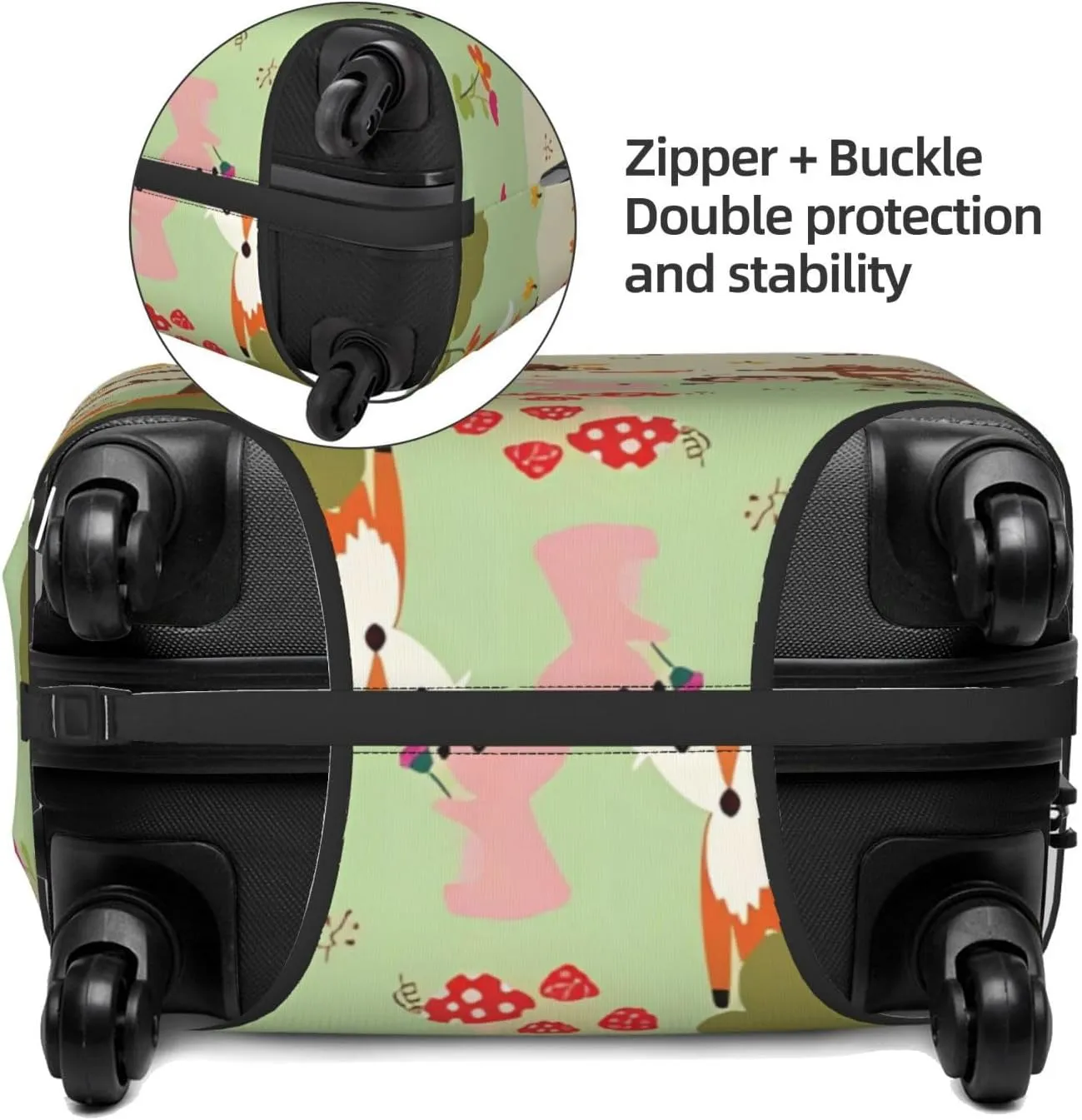 Travel Luggage Cover Suitcase Elastic Washable Stretch Autumn Cute Forest Animals Fox Owl Deer Suitcase Protector Bag,Anti-Scratch Dust-Proof With Zipper Closure Baggage Covers,Medium