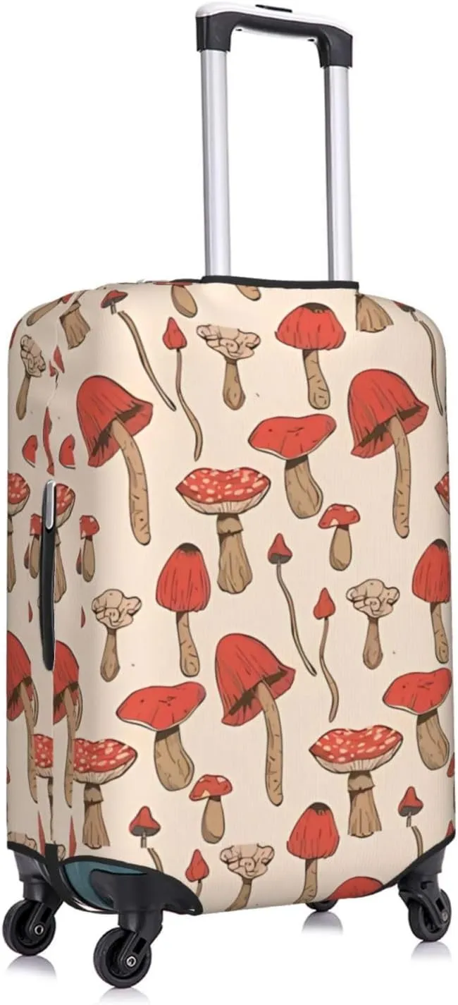 Travel Luggage Cover Suitcase Elastic Washable Stretch Autumn Forest Mushrooms Psychedelic Suitcase Protector Bag,Anti-Scratch Spandex With Zipper Closure Baggage Covers,Large