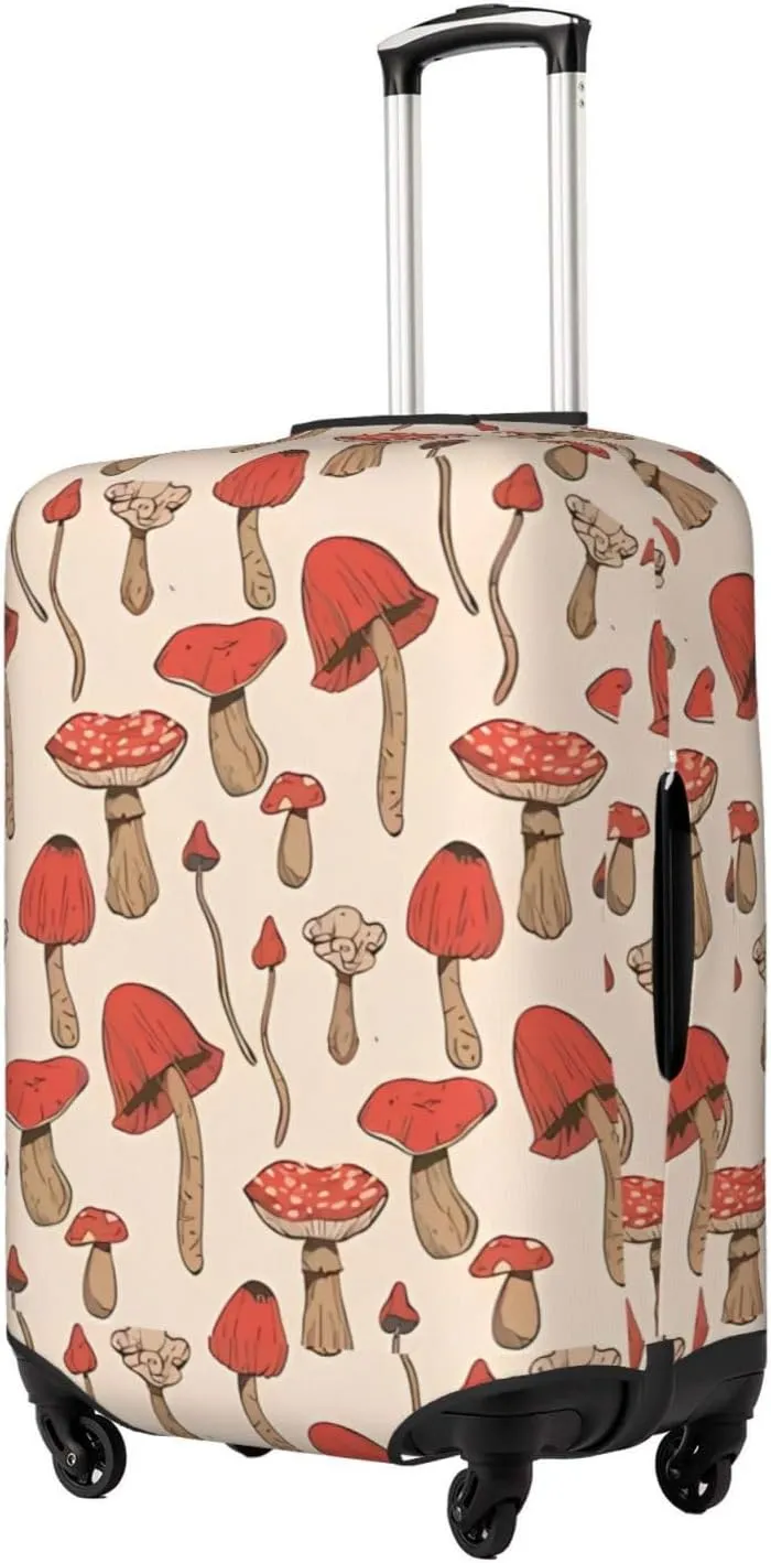 Travel Luggage Cover Suitcase Elastic Washable Stretch Autumn Forest Mushrooms Psychedelic Suitcase Protector Bag,Anti-Scratch Spandex With Zipper Closure Baggage Covers,Large