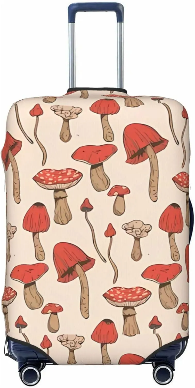 Travel Luggage Cover Suitcase Elastic Washable Stretch Autumn Forest Mushrooms Psychedelic Suitcase Protector Bag,Anti-Scratch Spandex With Zipper Closure Baggage Covers,Large