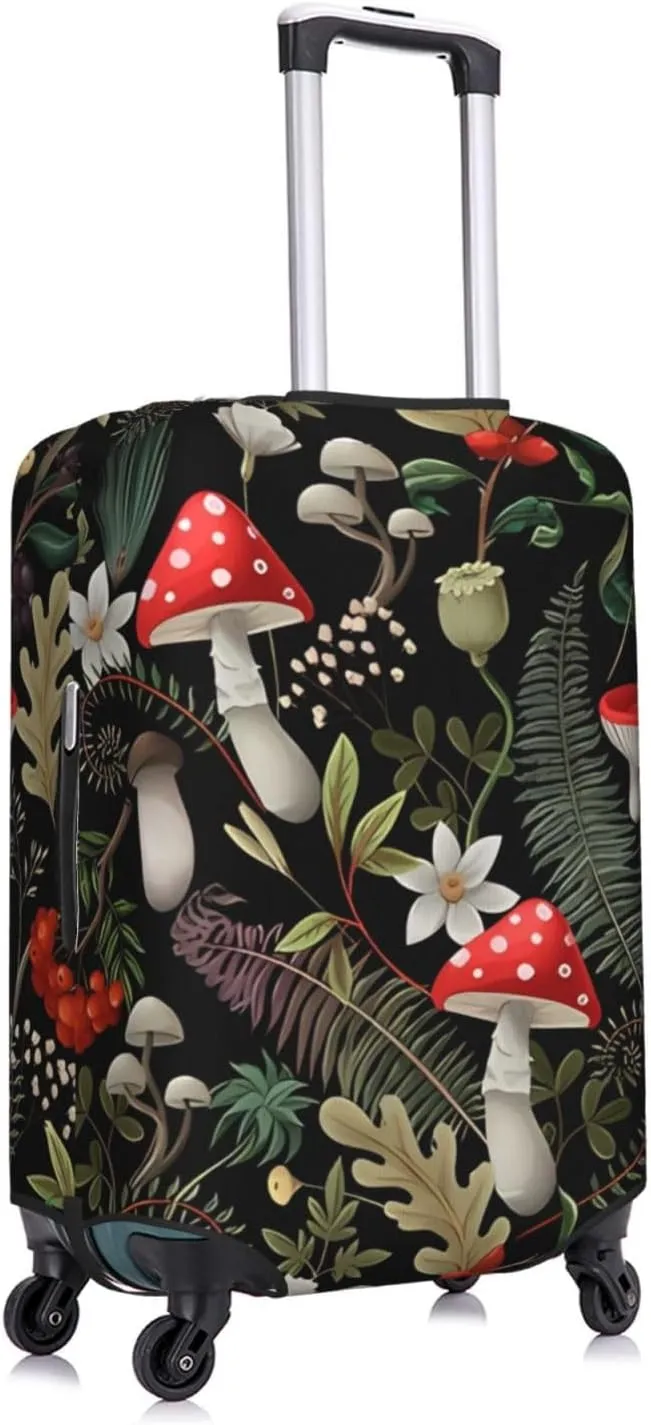 Travel Luggage Cover Suitcase Elastic Washable Stretch Autumn Mushrooms Fern Plants Suitcase Protector Bag,Anti-Scratch Spandex With Zipper Closure Baggage Covers For Wheeled Suitcase Kid Adult
