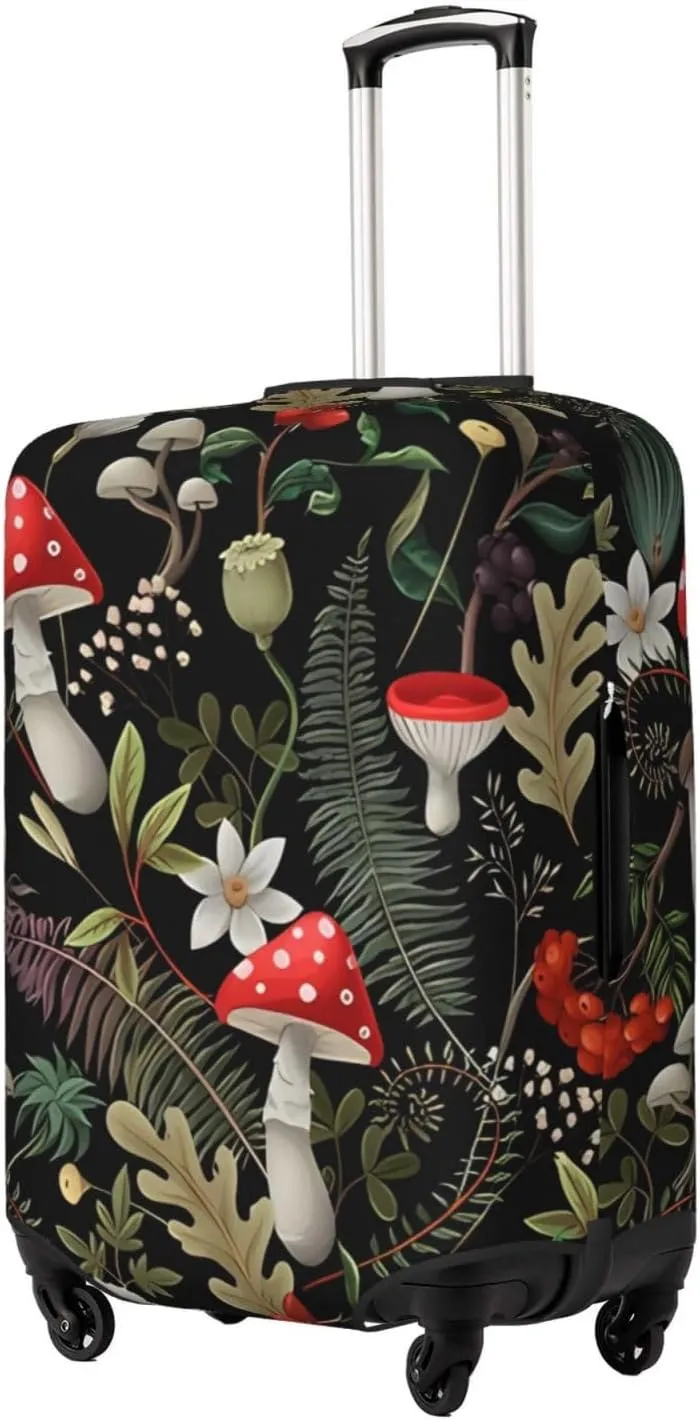 Travel Luggage Cover Suitcase Elastic Washable Stretch Autumn Mushrooms Fern Plants Suitcase Protector Bag,Anti-Scratch Spandex With Zipper Closure Baggage Covers For Wheeled Suitcase Kid Adult
