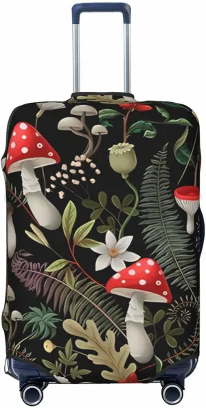 Travel Luggage Cover Suitcase Elastic Washable Stretch Autumn Mushrooms Fern Plants Suitcase Protector Bag,Anti-Scratch Spandex With Zipper Closure Baggage Covers For Wheeled Suitcase Kid Adult