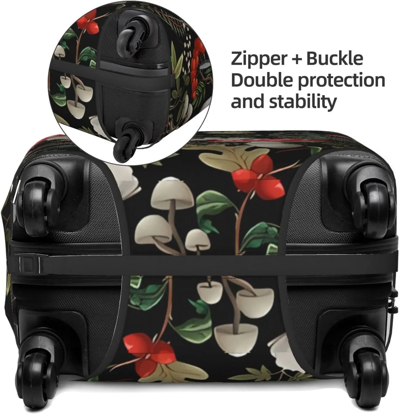 Travel Luggage Cover Suitcase Elastic Washable Stretch Autumn Mushrooms Fern Plants Suitcase Protector Bag,Anti-Scratch Spandex With Zipper Closure Baggage Covers For Wheeled Suitcase Kid Adult