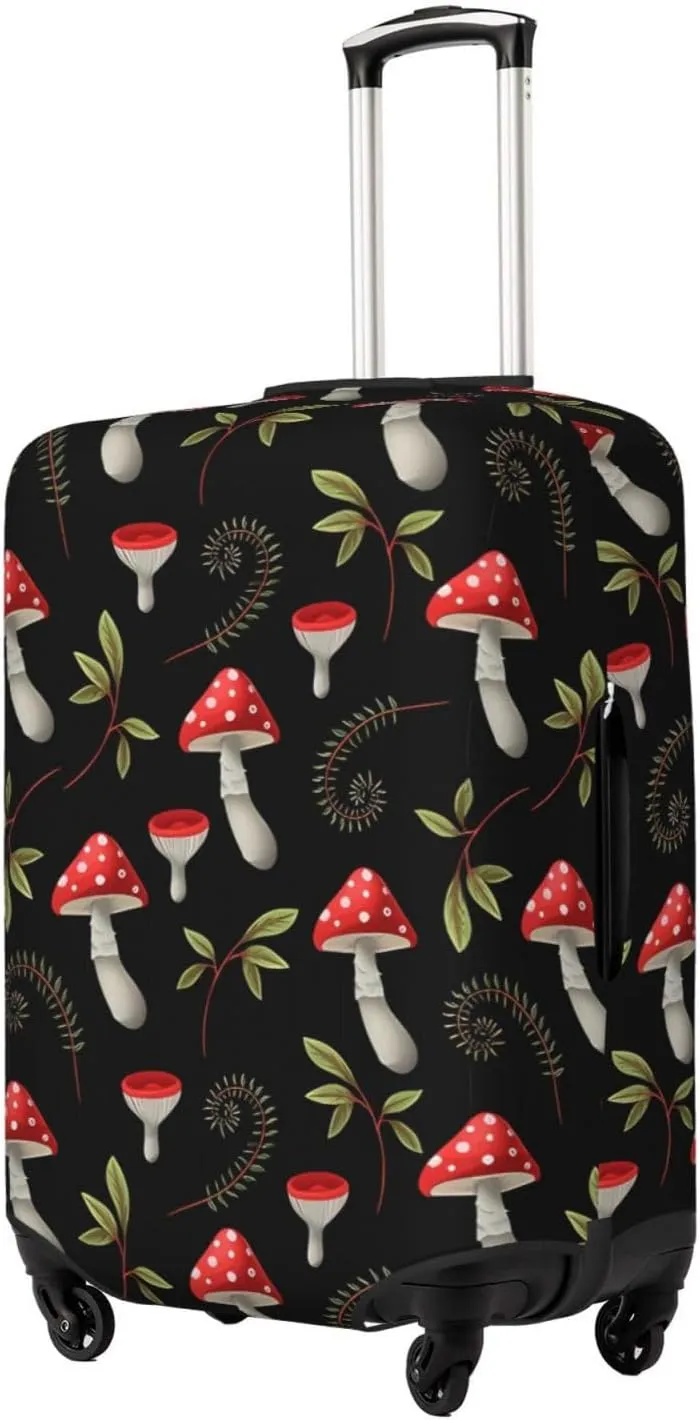 Travel Luggage Cover Suitcase Elastic Washable Stretch Autumn Mushrooms Fern Suitcase Protector Bag,Anti-Scratch Spandex Double-Sided Baggage Covers For Wheeled Suitcase Kid Adult