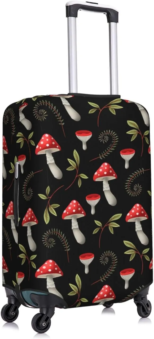 Travel Luggage Cover Suitcase Elastic Washable Stretch Autumn Mushrooms Fern Suitcase Protector Bag,Anti-Scratch Spandex Double-Sided Baggage Covers For Wheeled Suitcase Kid Adult
