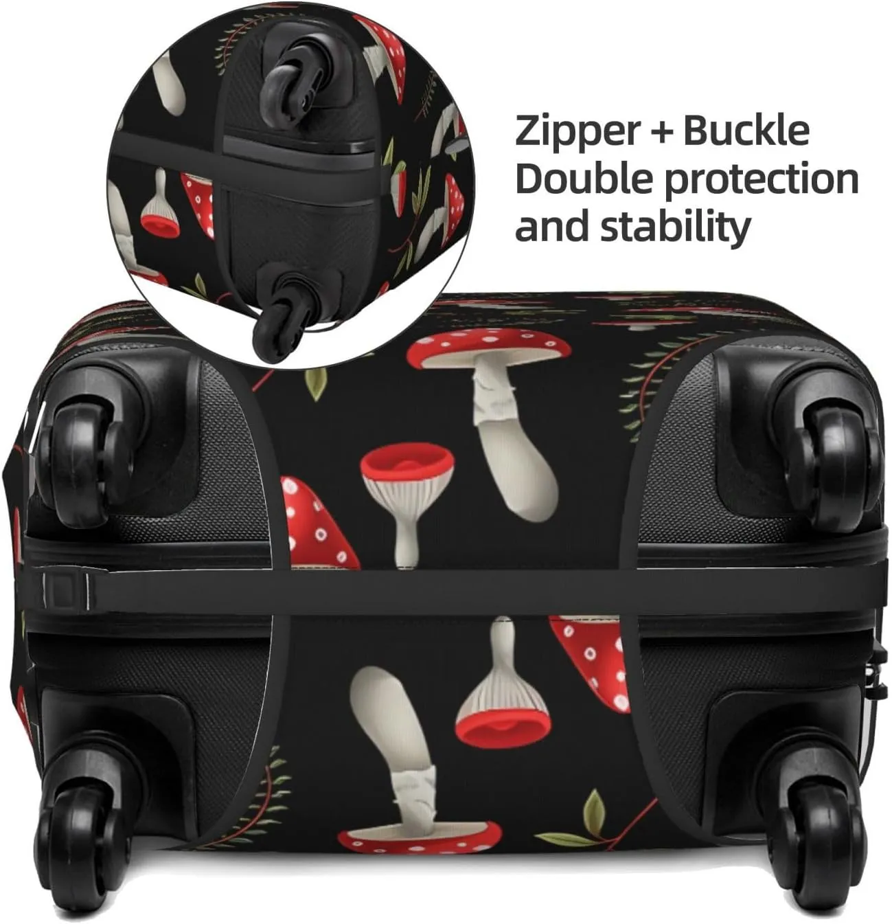 Travel Luggage Cover Suitcase Elastic Washable Stretch Autumn Mushrooms Fern Suitcase Protector Bag,Anti-Scratch Spandex Double-Sided Baggage Covers For Wheeled Suitcase Kid Adult