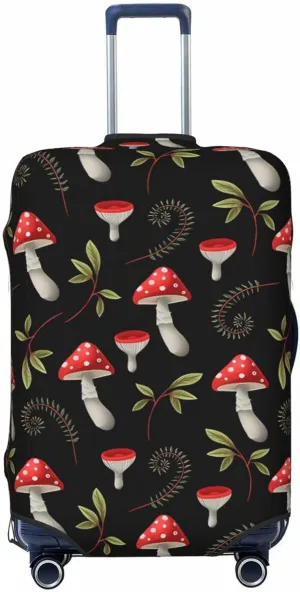 Travel Luggage Cover Suitcase Elastic Washable Stretch Autumn Mushrooms Fern Suitcase Protector Bag,Anti-Scratch Spandex Double-Sided Baggage Covers For Wheeled Suitcase Kid Adult