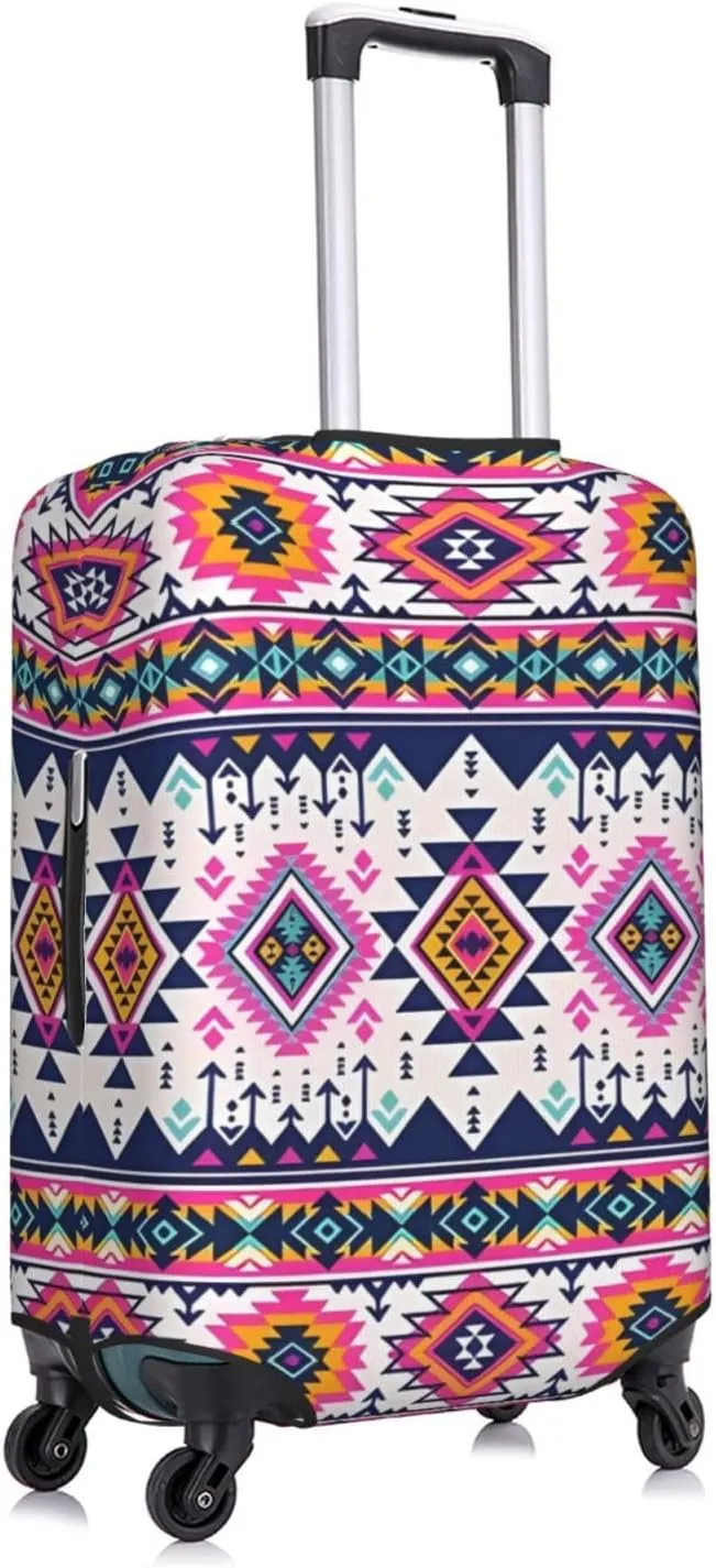 Travel Luggage Cover Suitcase Elastic Washable Stretch Aztec Ethnic Abstract Geometric Suitcase Protector Bag,Anti-Scratch Spandex Double-Sided Baggage Covers For Wheeled Suitcase Kid Adult