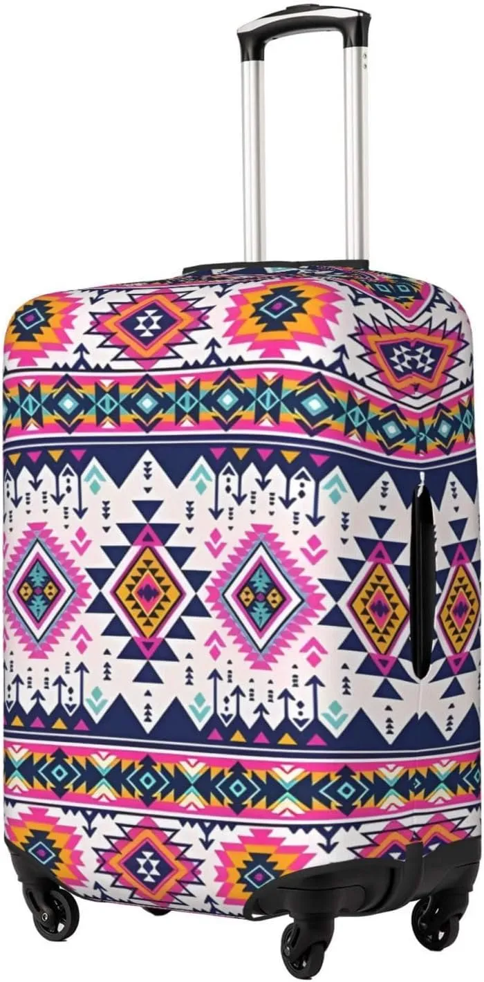 Travel Luggage Cover Suitcase Elastic Washable Stretch Aztec Ethnic Abstract Geometric Suitcase Protector Bag,Anti-Scratch Spandex Double-Sided Baggage Covers For Wheeled Suitcase Kid Adult