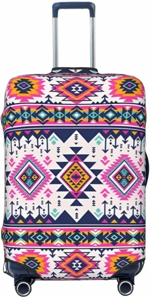 Travel Luggage Cover Suitcase Elastic Washable Stretch Aztec Ethnic Abstract Geometric Suitcase Protector Bag,Anti-Scratch Spandex Double-Sided Baggage Covers For Wheeled Suitcase Kid Adult