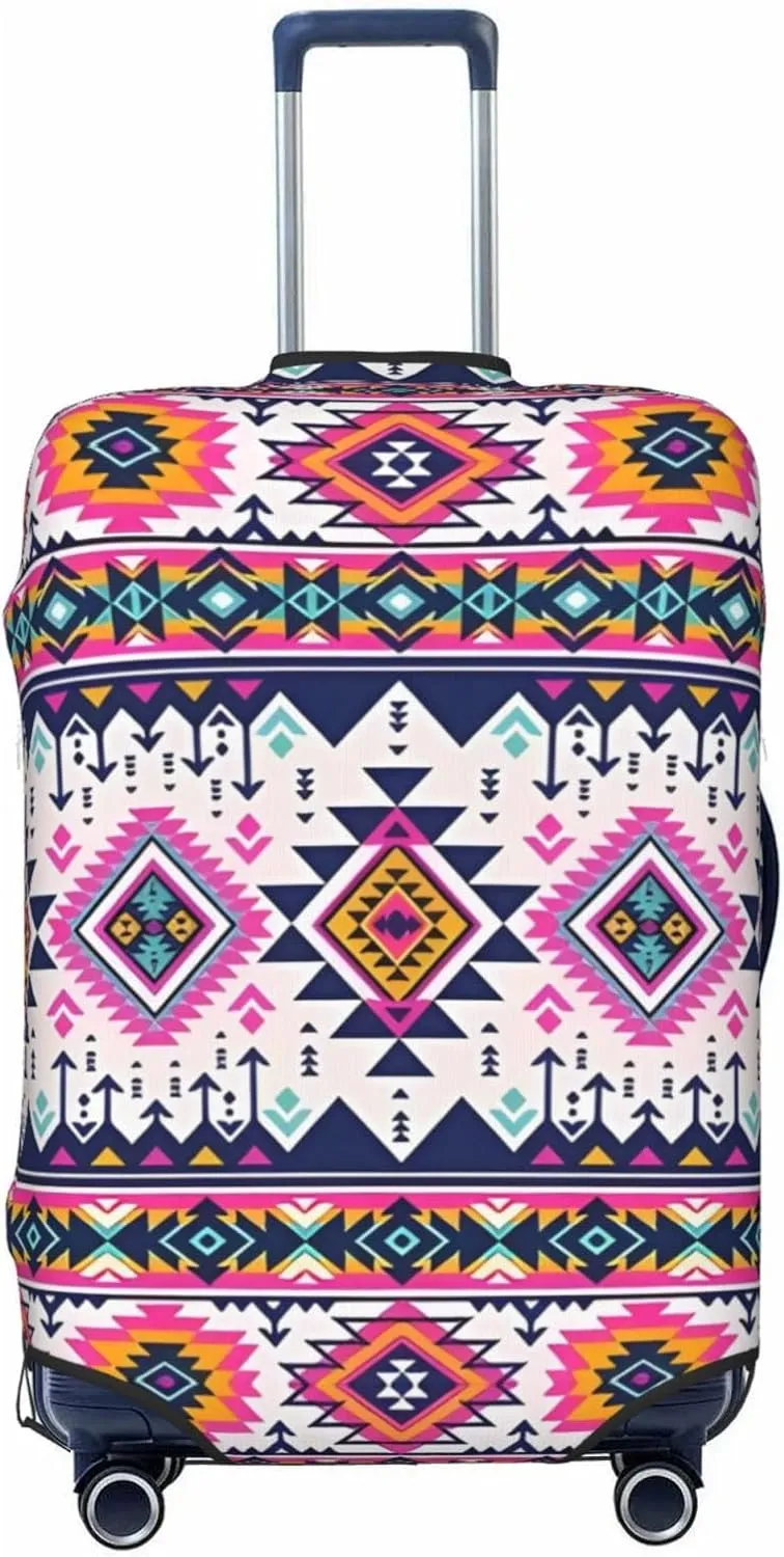 Travel Luggage Cover Suitcase Elastic Washable Stretch Aztec Ethnic Abstract Geometric Suitcase Protector Bag,Anti-Scratch Spandex Double-Sided Baggage Covers For Wheeled Suitcase Kid Adult
