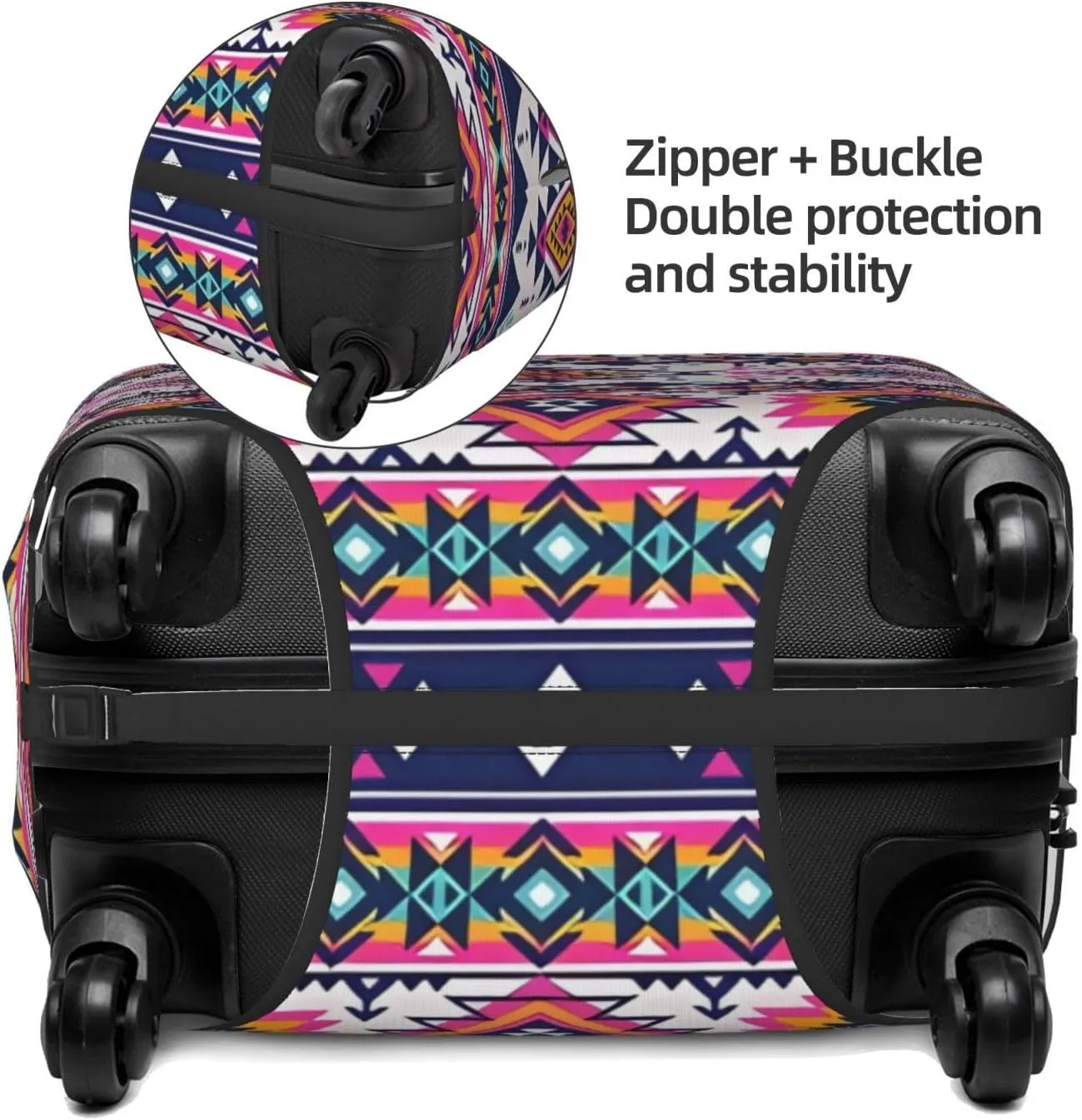 Travel Luggage Cover Suitcase Elastic Washable Stretch Aztec Ethnic Abstract Geometric Suitcase Protector Bag,Anti-Scratch Spandex Double-Sided Baggage Covers For Wheeled Suitcase Kid Adult