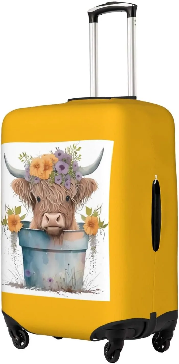 Travel Luggage Cover Suitcase Elastic Washable Stretch Baby Highland Cow Yellow Suitcase Protector Bag,Anti-Scratch Spandex With Zipper Closure Baggage Covers For Wheeled Suitcase Kid Adult,X-Large