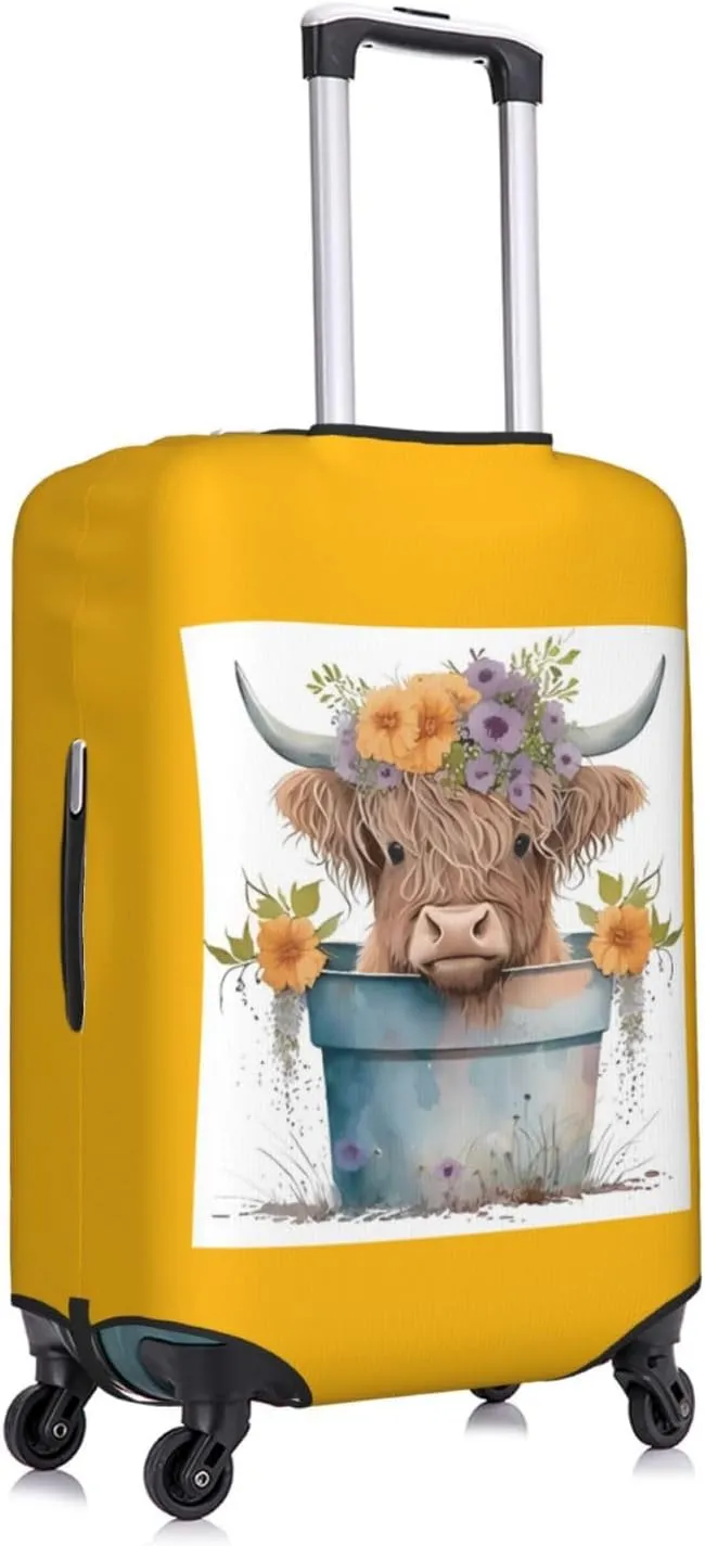 Travel Luggage Cover Suitcase Elastic Washable Stretch Baby Highland Cow Yellow Suitcase Protector Bag,Anti-Scratch Spandex With Zipper Closure Baggage Covers For Wheeled Suitcase Kid Adult,X-Large