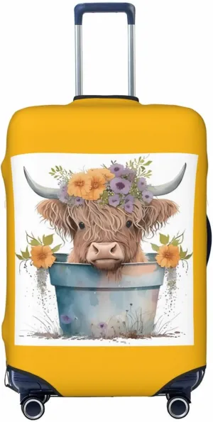 Travel Luggage Cover Suitcase Elastic Washable Stretch Baby Highland Cow Yellow Suitcase Protector Bag,Anti-Scratch Spandex With Zipper Closure Baggage Covers For Wheeled Suitcase Kid Adult,X-Large