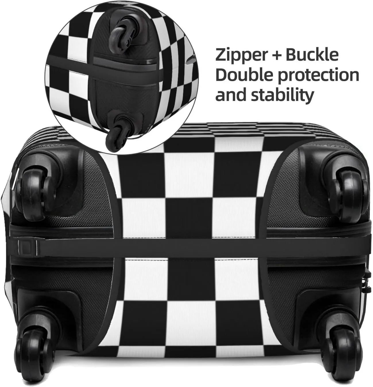 Travel Luggage Cover Suitcase Elastic Washable Stretch Black And White Plaid Checkered Suitcase Protector Bag,Anti-Scratch Spandex With Zipper Closure Baggage Covers For Wheeled Suitcase Kid Adult