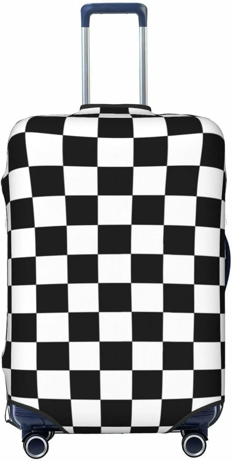 Travel Luggage Cover Suitcase Elastic Washable Stretch Black And White Plaid Checkered Suitcase Protector Bag,Anti-Scratch Spandex With Zipper Closure Baggage Covers For Wheeled Suitcase Kid Adult