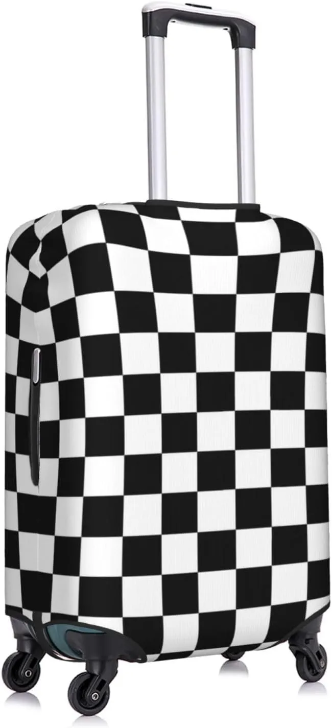 Travel Luggage Cover Suitcase Elastic Washable Stretch Black And White Plaid Checkered Suitcase Protector Bag,Anti-Scratch Spandex With Zipper Closure Baggage Covers For Wheeled Suitcase Kid Adult