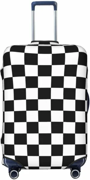 Travel Luggage Cover Suitcase Elastic Washable Stretch Black And White Plaid Checkered Suitcase Protector Bag,Anti-Scratch Spandex With Zipper Closure Baggage Covers For Wheeled Suitcase Kid Adult