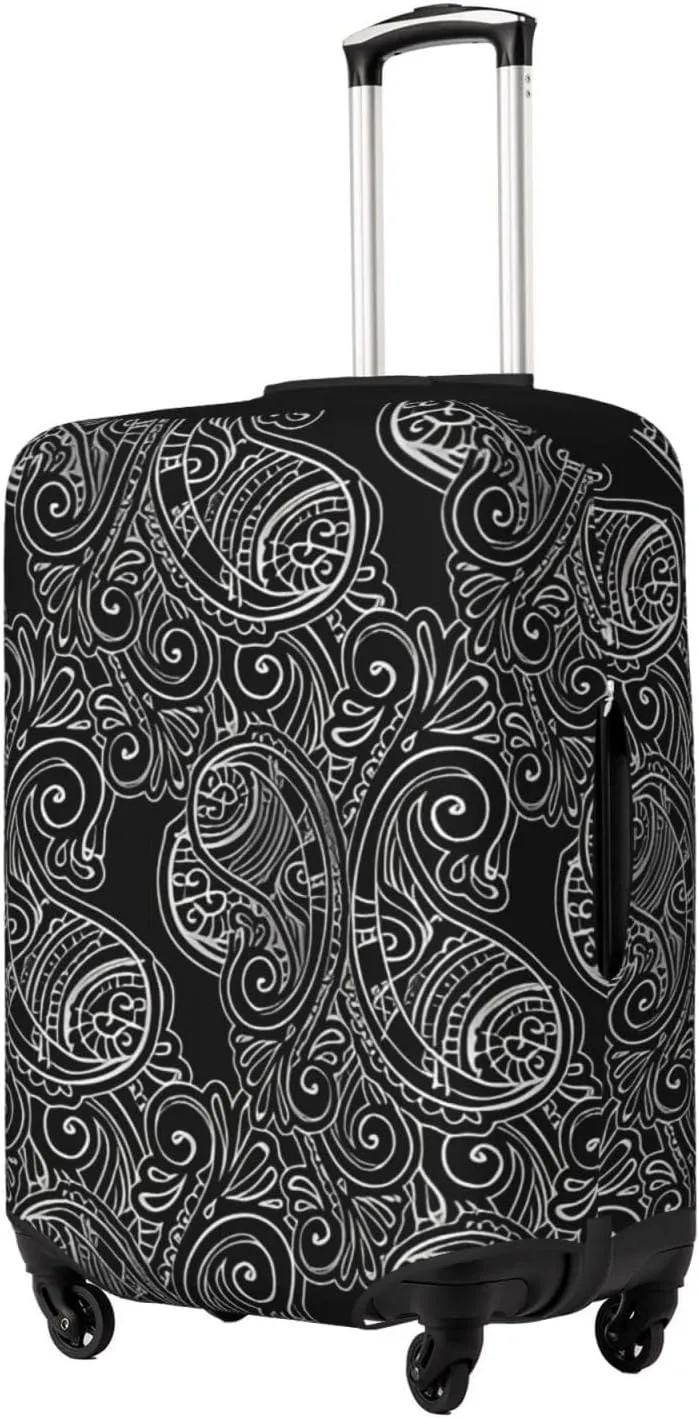 Travel Luggage Cover Suitcase Elastic Washable Stretch Black Paisley Floral Suitcase Protector Bag,Anti-Scratch Dust-Proof Double-Sided Baggage Covers For Wheeled Suitcase Kid Adult