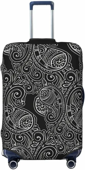 Travel Luggage Cover Suitcase Elastic Washable Stretch Black Paisley Floral Suitcase Protector Bag,Anti-Scratch Dust-Proof Double-Sided Baggage Covers For Wheeled Suitcase Kid Adult