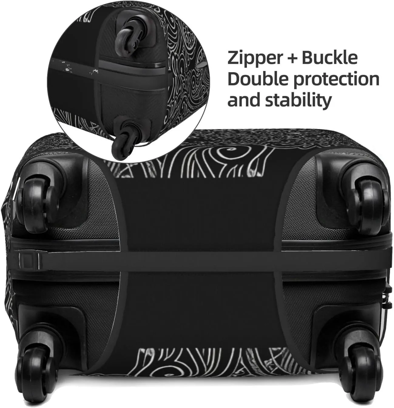 Travel Luggage Cover Suitcase Elastic Washable Stretch Black Paisley Floral Suitcase Protector Bag,Anti-Scratch Dust-Proof Double-Sided Baggage Covers For Wheeled Suitcase Kid Adult