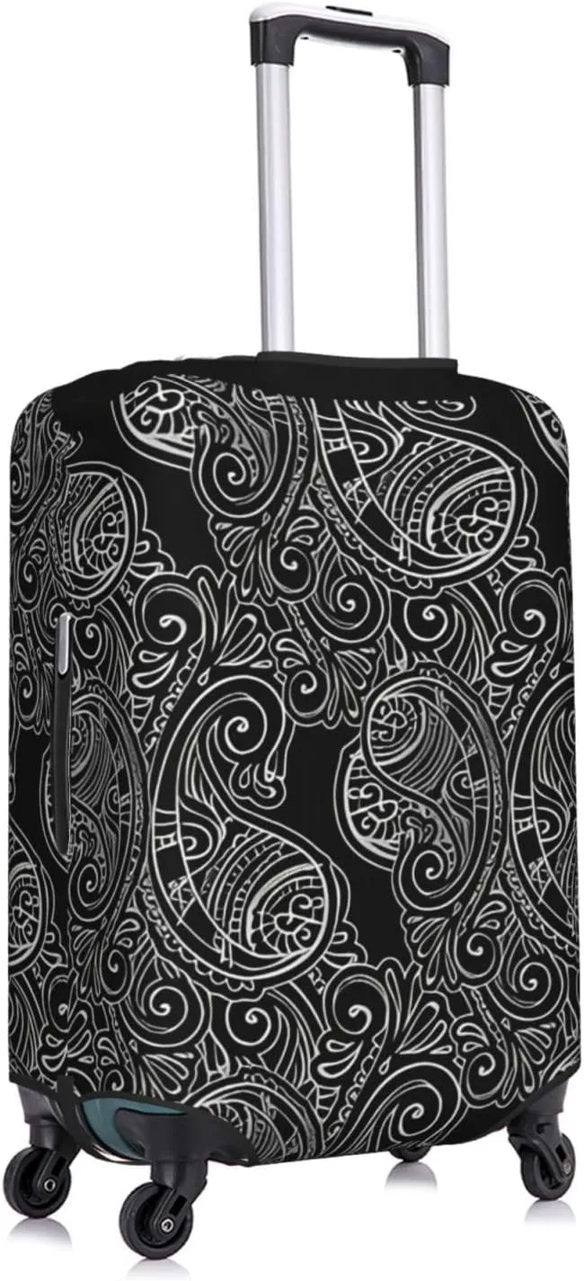 Travel Luggage Cover Suitcase Elastic Washable Stretch Black Paisley Floral Suitcase Protector Bag,Anti-Scratch Dust-Proof Double-Sided Baggage Covers For Wheeled Suitcase Kid Adult