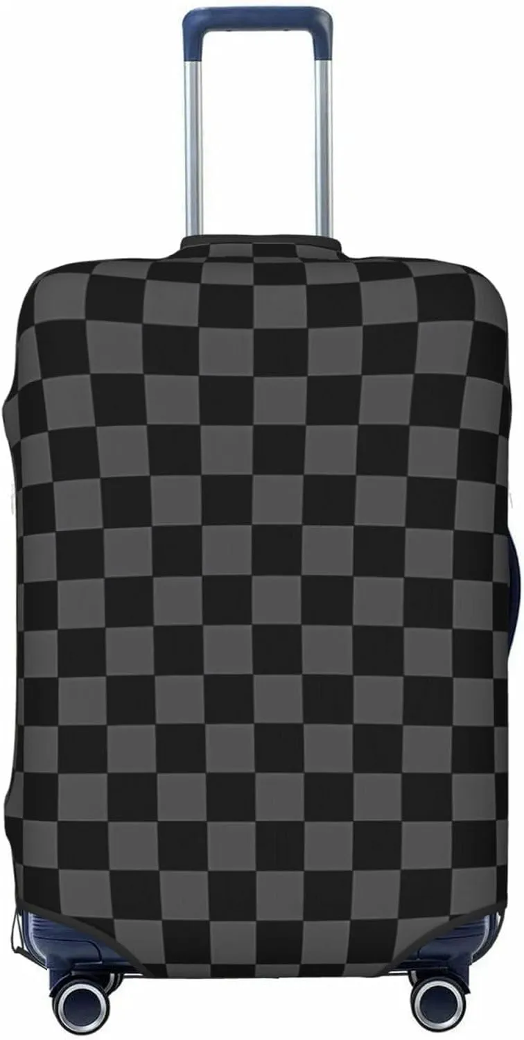 Travel Luggage Cover Suitcase Elastic Washable Stretch Black Plaid Checkered Suitcase Protector Bag,Anti-Scratch Spandex With Zipper Closure Baggage Covers For Wheeled Suitcase Kid Adult