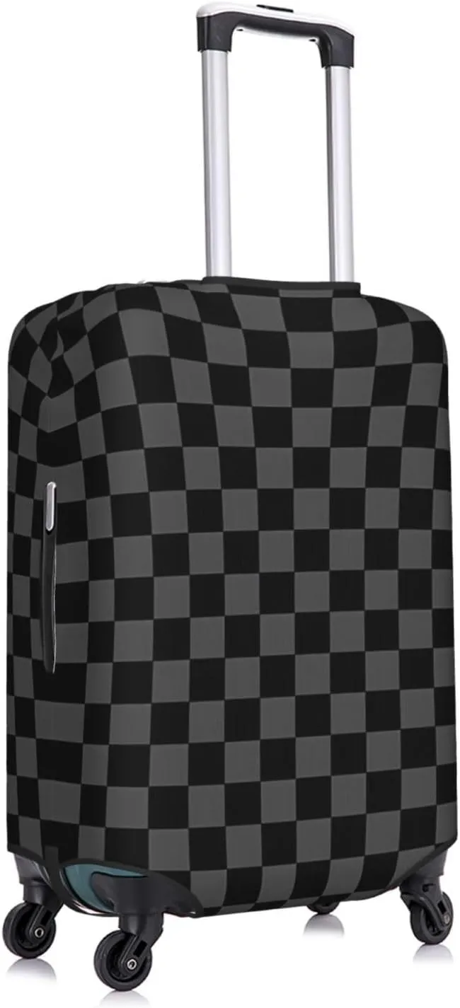 Travel Luggage Cover Suitcase Elastic Washable Stretch Black Plaid Checkered Suitcase Protector Bag,Anti-Scratch Spandex With Zipper Closure Baggage Covers For Wheeled Suitcase Kid Adult