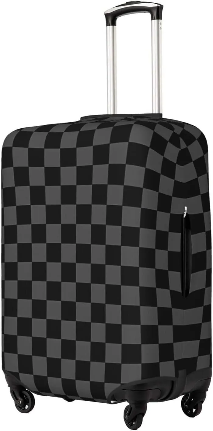 Travel Luggage Cover Suitcase Elastic Washable Stretch Black Plaid Checkered Suitcase Protector Bag,Anti-Scratch Spandex With Zipper Closure Baggage Covers For Wheeled Suitcase Kid Adult