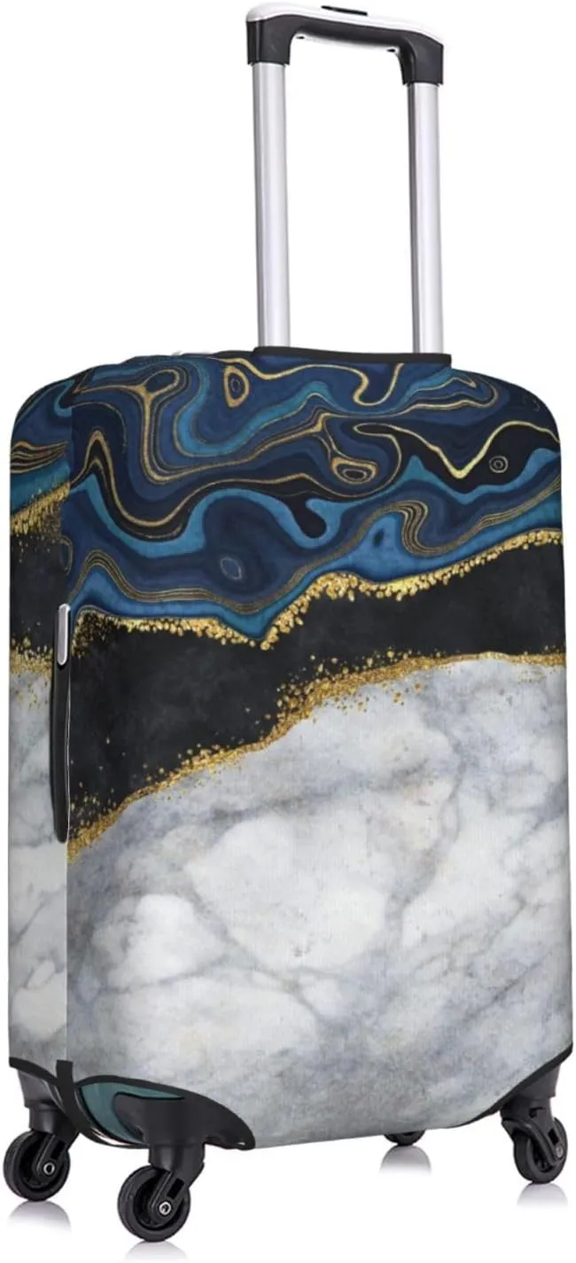 Travel Luggage Cover Suitcase Elastic Washable Stretch Blue Agate Golden White Black Marble Suitcase Protector Bag,Anti-Scratch Spandex Double-Sided Baggage Covers,Medium