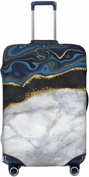 Travel Luggage Cover Suitcase Elastic Washable Stretch Blue Agate Golden White Black Marble Suitcase Protector Bag,Anti-Scratch Spandex Double-Sided Baggage Covers,Medium
