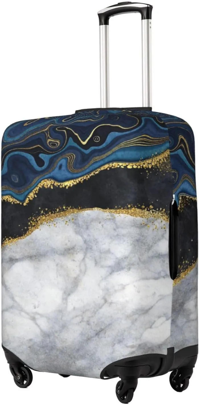 Travel Luggage Cover Suitcase Elastic Washable Stretch Blue Agate Golden White Black Marble Suitcase Protector Bag,Anti-Scratch Spandex Double-Sided Baggage Covers,Medium