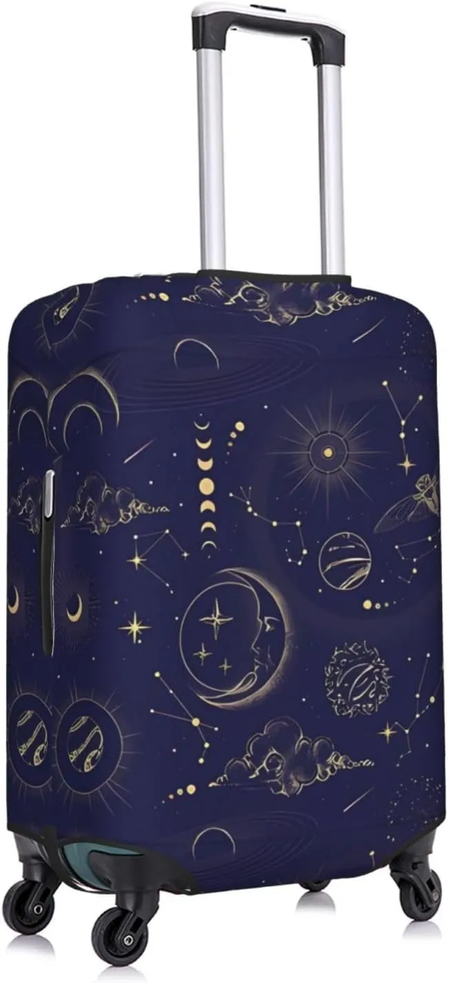 Travel Luggage Cover Suitcase Elastic Washable Stretch Boho Sun Moon Witchcraft Astrology Suitcase Protector Bag,Anti-Scratch Spandex Double-Sided Baggage Covers For Wheeled Suitcase Kid Adult