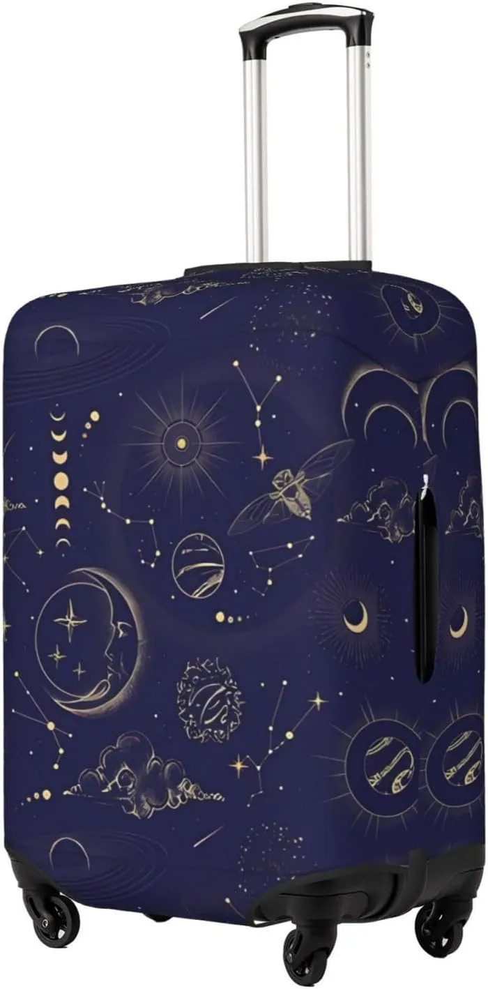 Travel Luggage Cover Suitcase Elastic Washable Stretch Boho Sun Moon Witchcraft Astrology Suitcase Protector Bag,Anti-Scratch Spandex Double-Sided Baggage Covers For Wheeled Suitcase Kid Adult