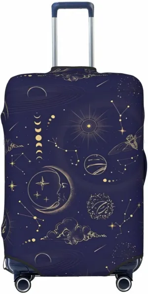 Travel Luggage Cover Suitcase Elastic Washable Stretch Boho Sun Moon Witchcraft Astrology Suitcase Protector Bag,Anti-Scratch Spandex Double-Sided Baggage Covers For Wheeled Suitcase Kid Adult