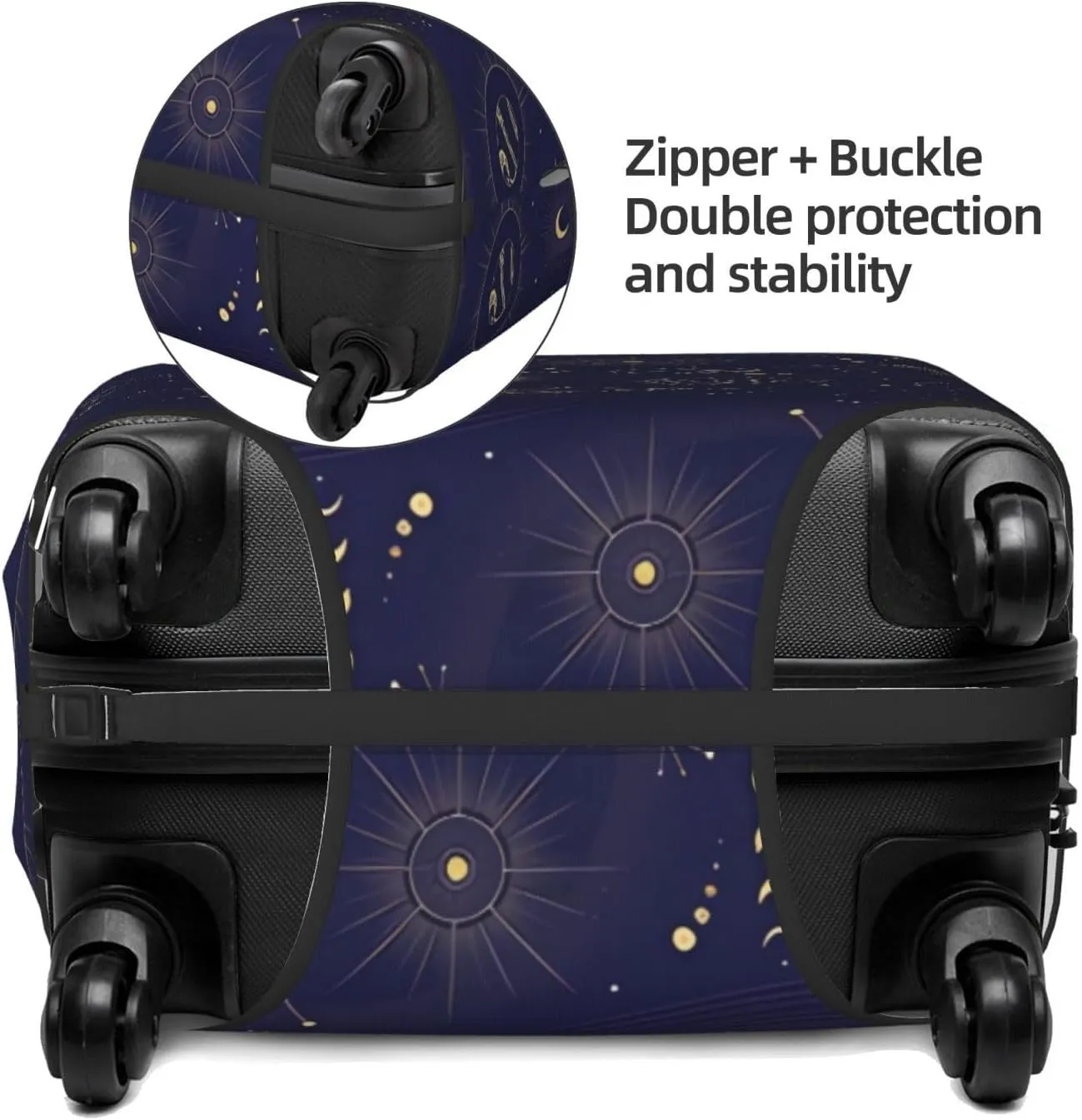 Travel Luggage Cover Suitcase Elastic Washable Stretch Boho Sun Moon Witchcraft Astrology Suitcase Protector Bag,Anti-Scratch Spandex Double-Sided Baggage Covers For Wheeled Suitcase Kid Adult