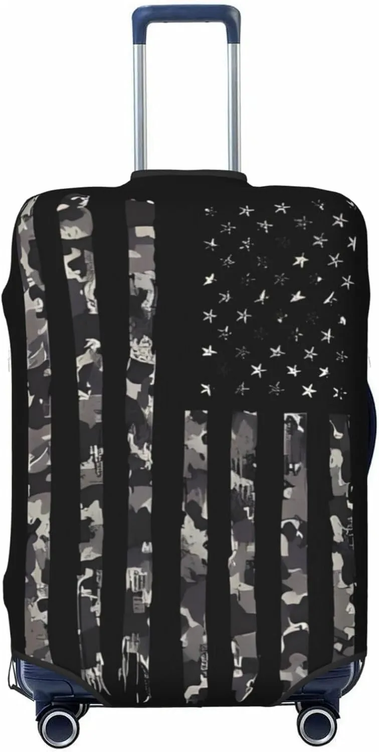 Travel Luggage Cover Suitcase Elastic Washable Stretch Camo American Flag Suitcase Protector Bag,Anti-Scratch Spandex Double-Sided Baggage Covers For Wheeled Suitcase Kid Adult