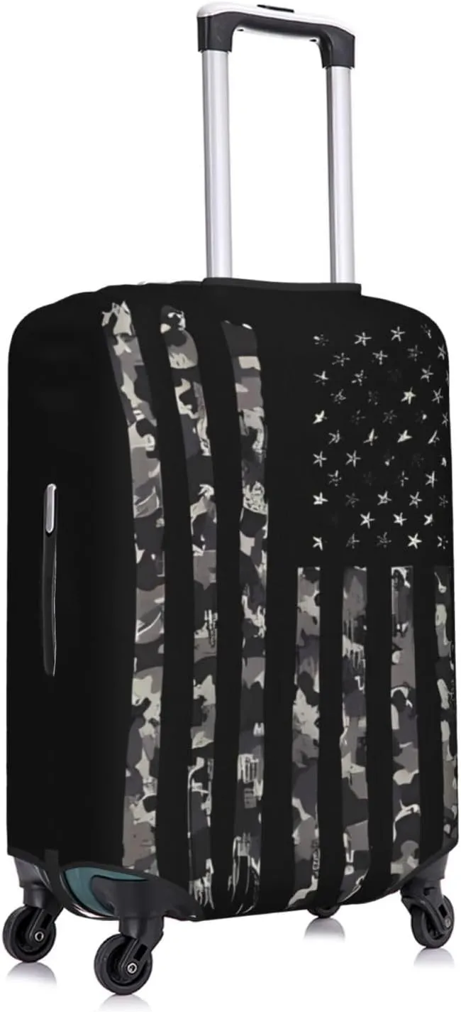 Travel Luggage Cover Suitcase Elastic Washable Stretch Camo American Flag Suitcase Protector Bag,Anti-Scratch Spandex Double-Sided Baggage Covers For Wheeled Suitcase Kid Adult