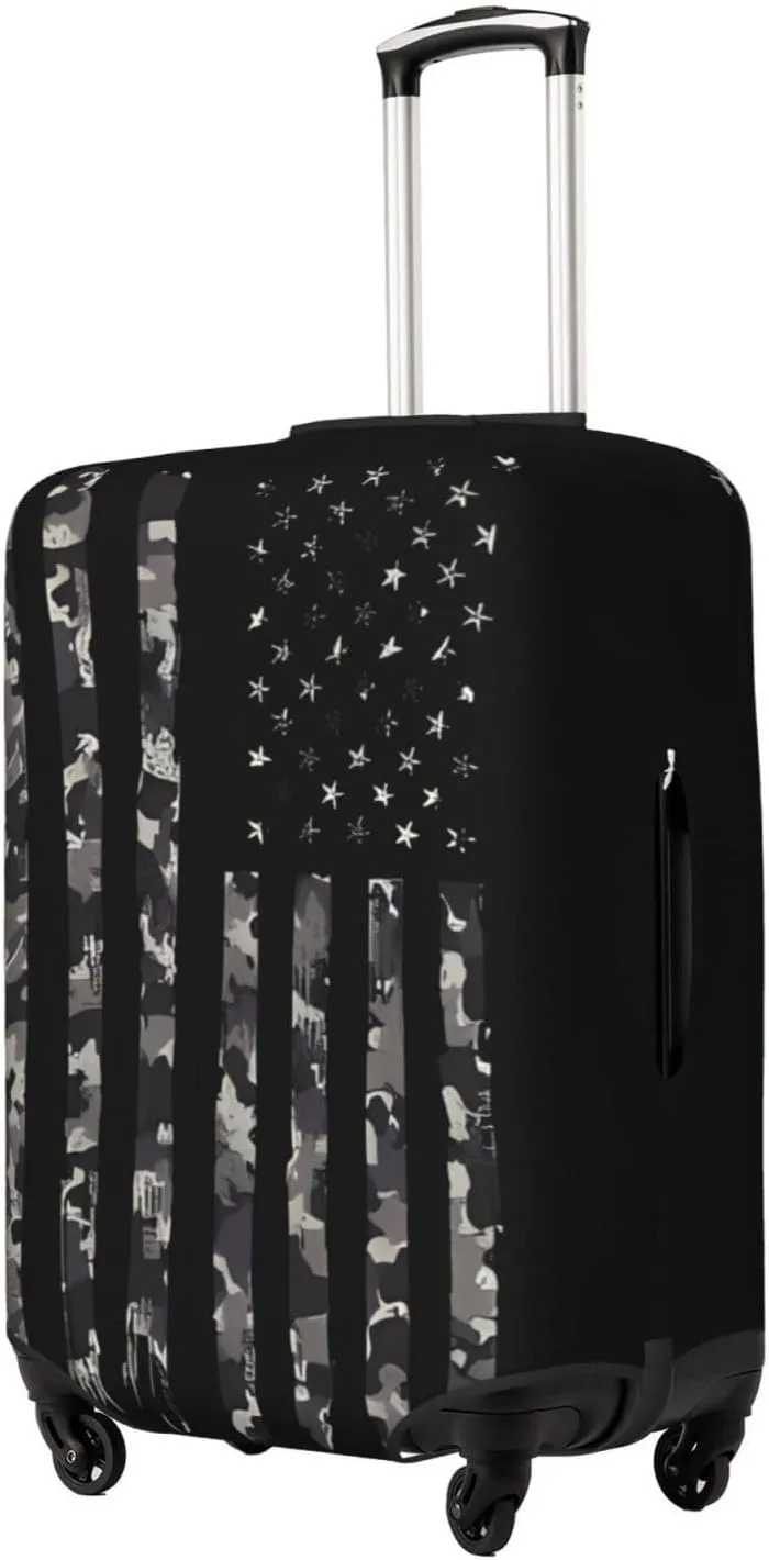 Travel Luggage Cover Suitcase Elastic Washable Stretch Camo American Flag Suitcase Protector Bag,Anti-Scratch Spandex Double-Sided Baggage Covers For Wheeled Suitcase Kid Adult